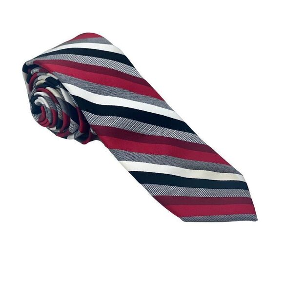 Vintage J. Ferrar Mens Red Black Diagonal Stripe Tie - Picture 1 of 6